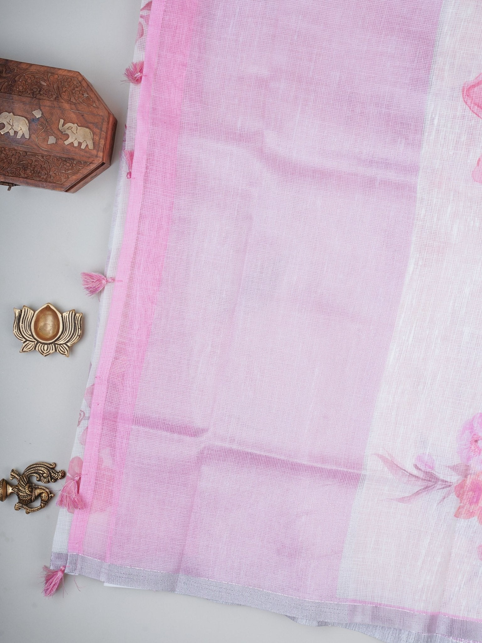 Linen White Silk Kota - Manoranjitham Weaves - Handloom Store