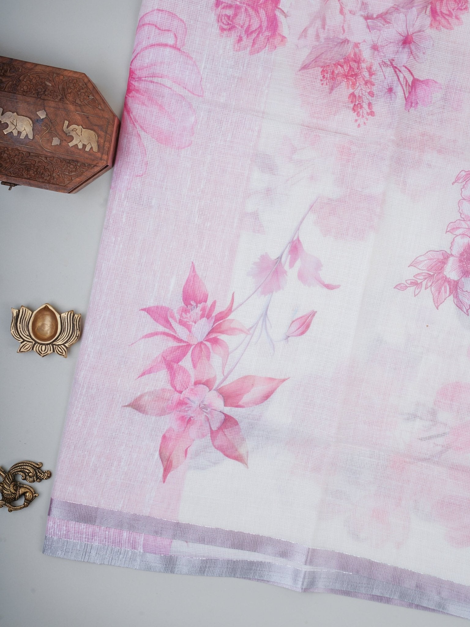 Linen White Silk Kota - Manoranjitham Weaves - Handloom Store