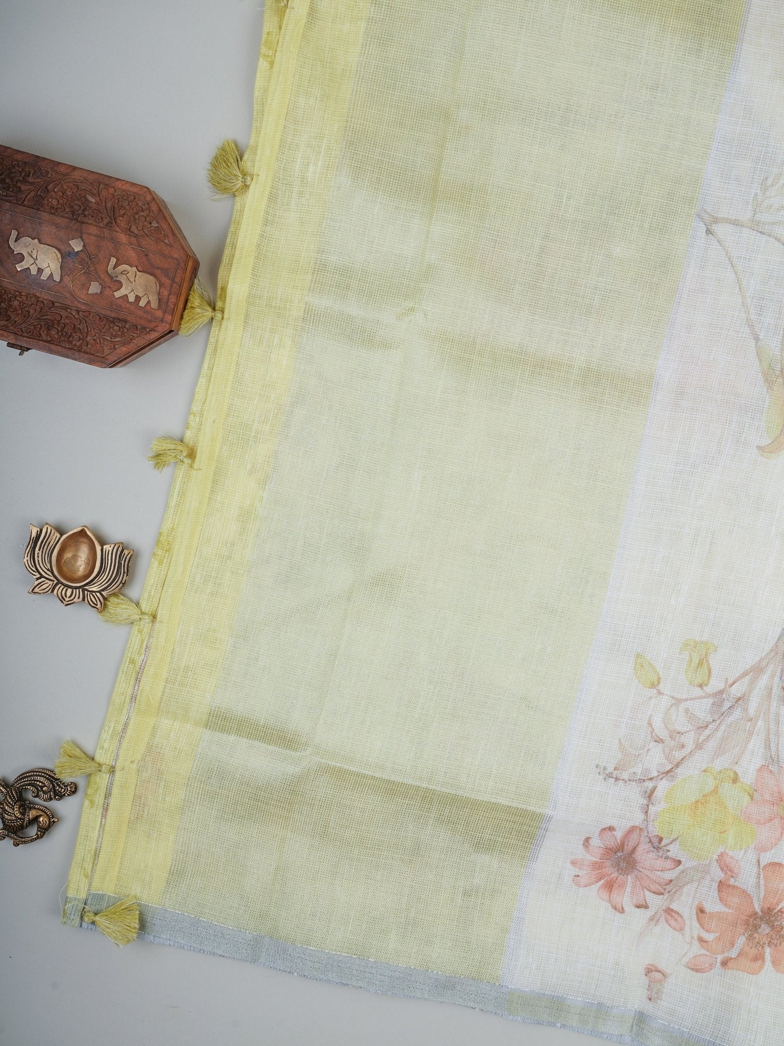 Linen White Silk Kota - Manoranjitham Weaves - Handloom Store