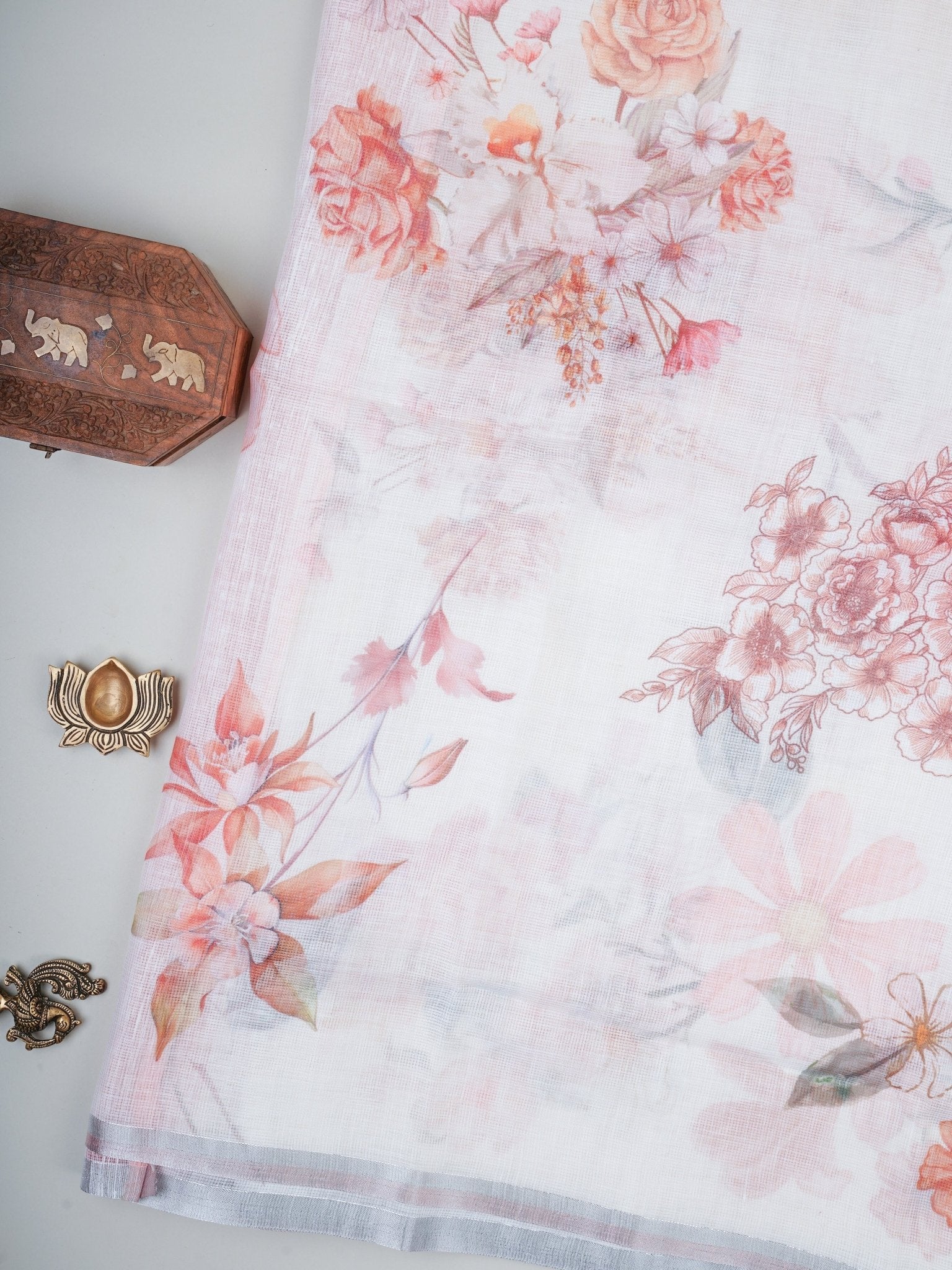 Linen White Silk Kota - Manoranjitham Weaves - Handloom Store