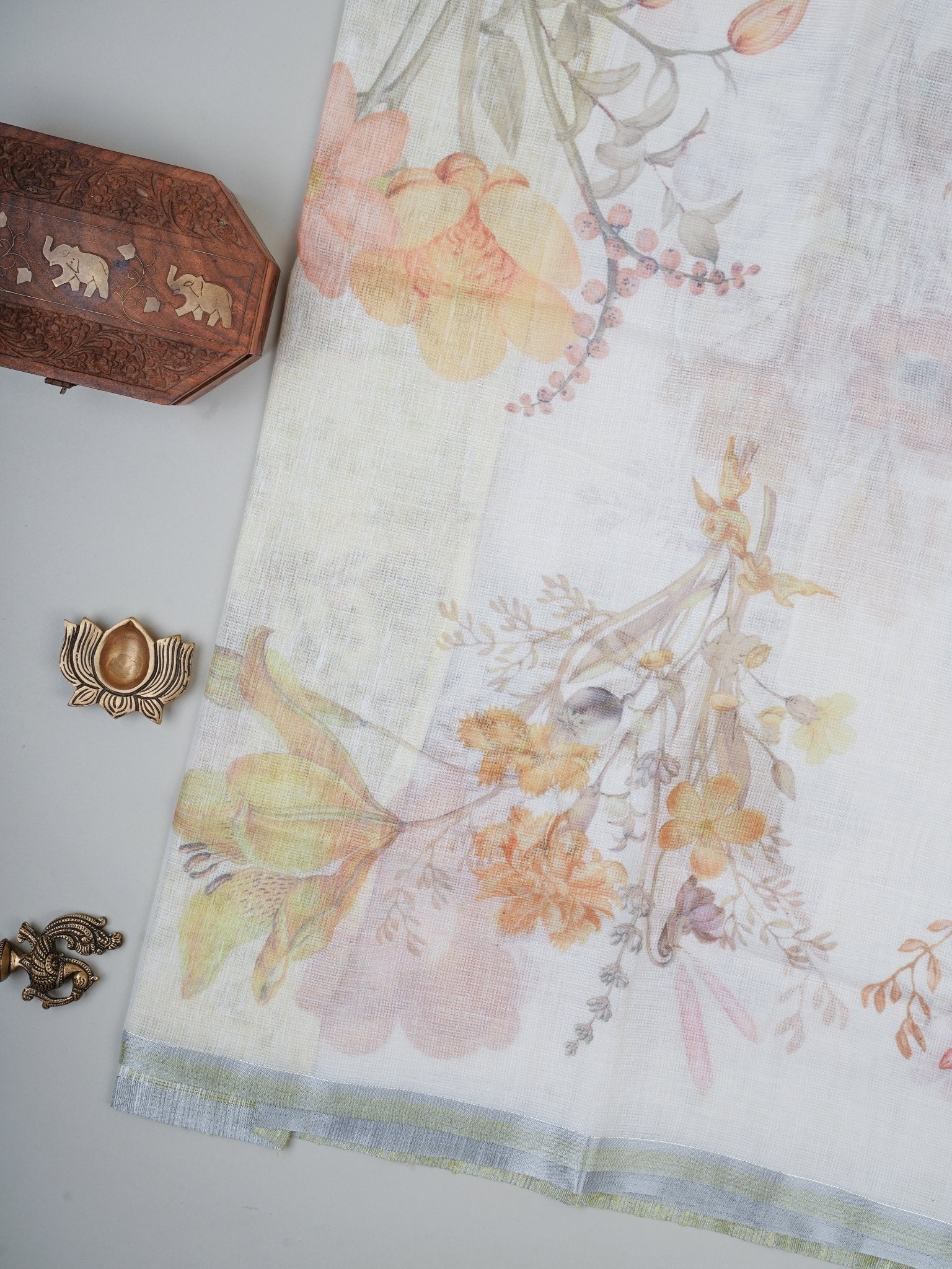 Linen White Silk Kota - Manoranjitham Weaves - Handloom Store