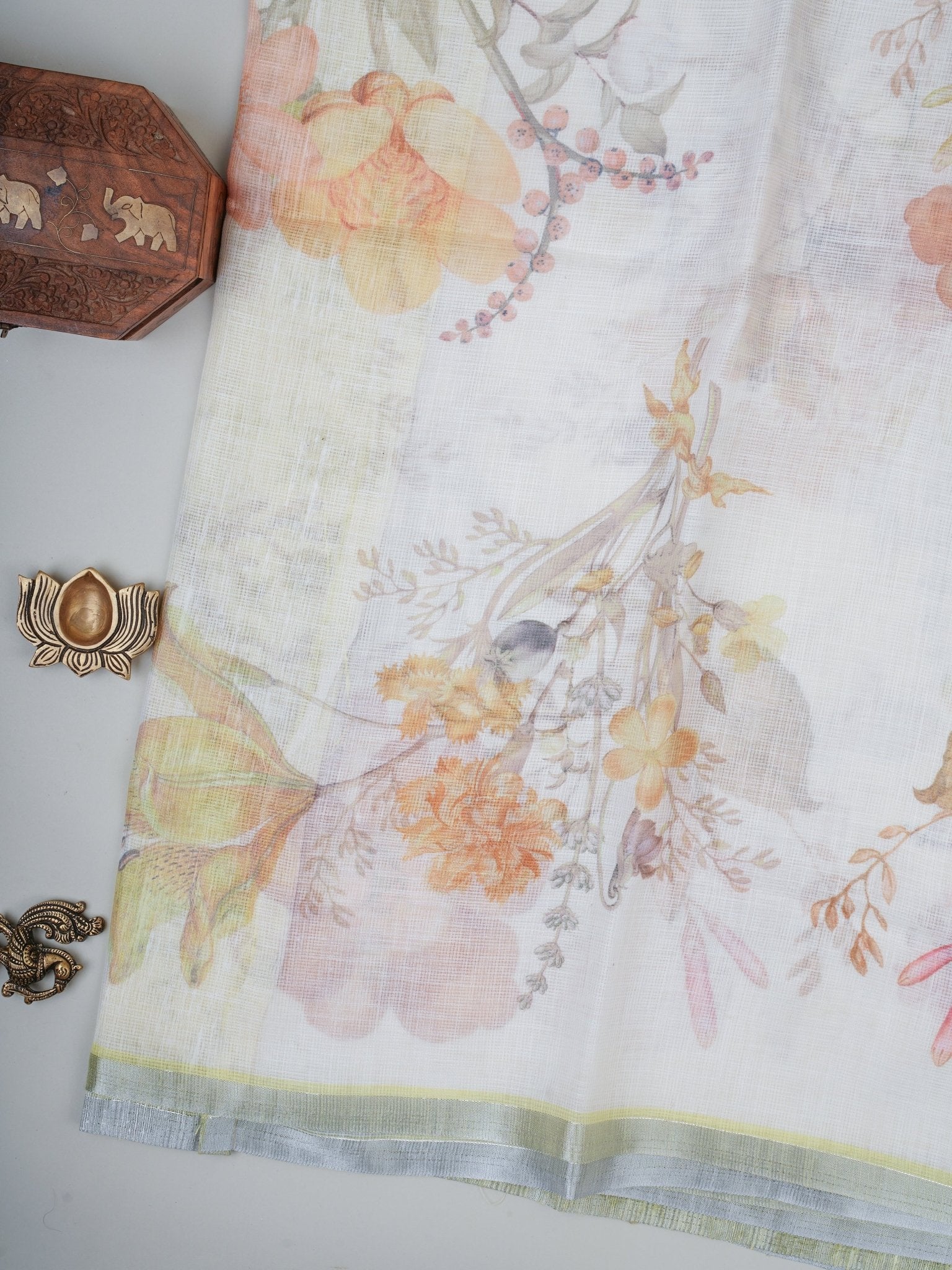 Linen White Silk Kota - Manoranjitham Weaves - Handloom Store