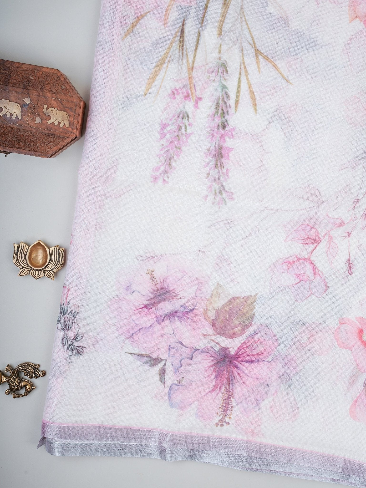 Linen White Silk Kota - Manoranjitham Weaves - Handloom Store