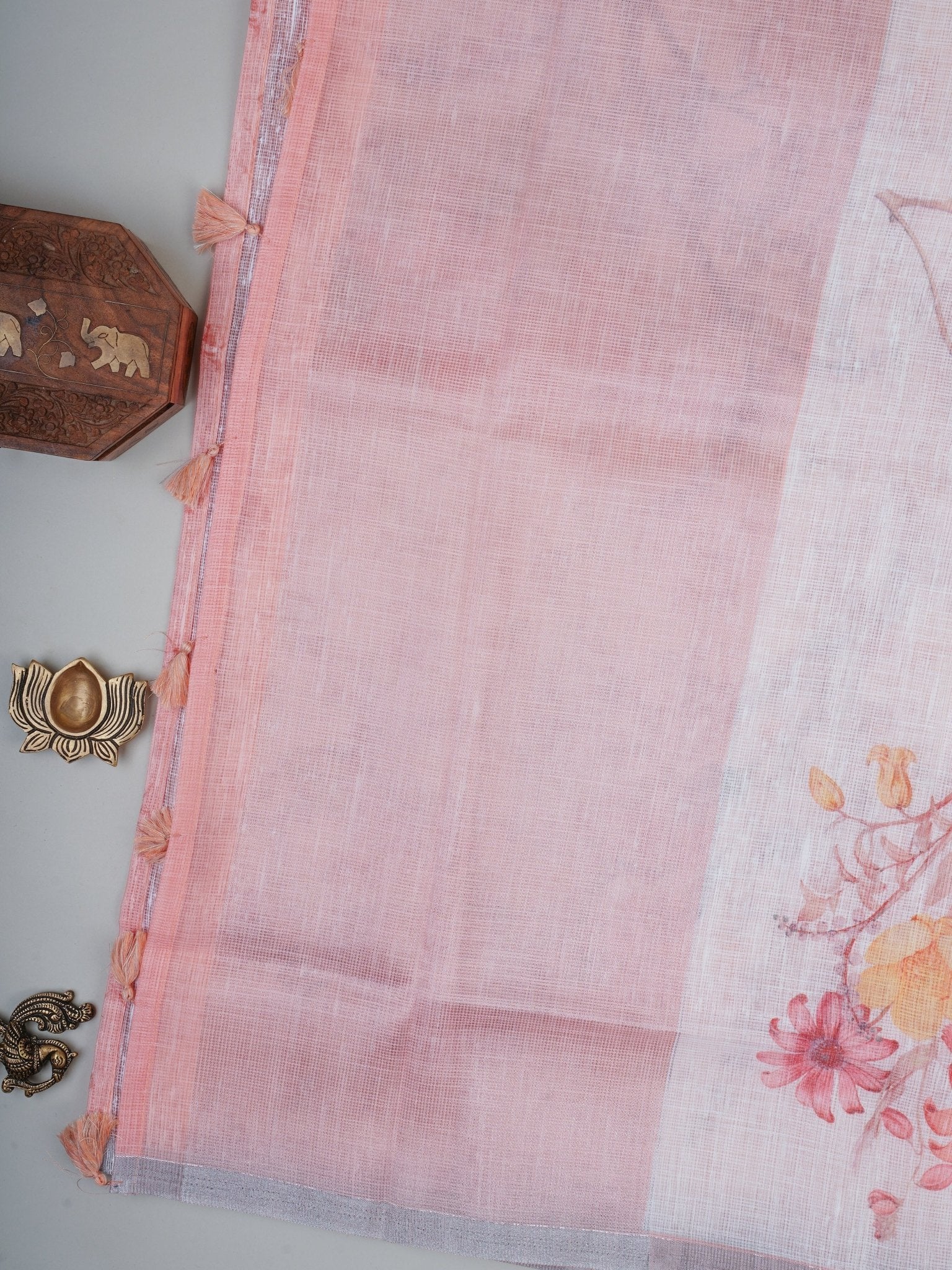 Linen White Silk Kota - Manoranjitham Weaves - Handloom Store