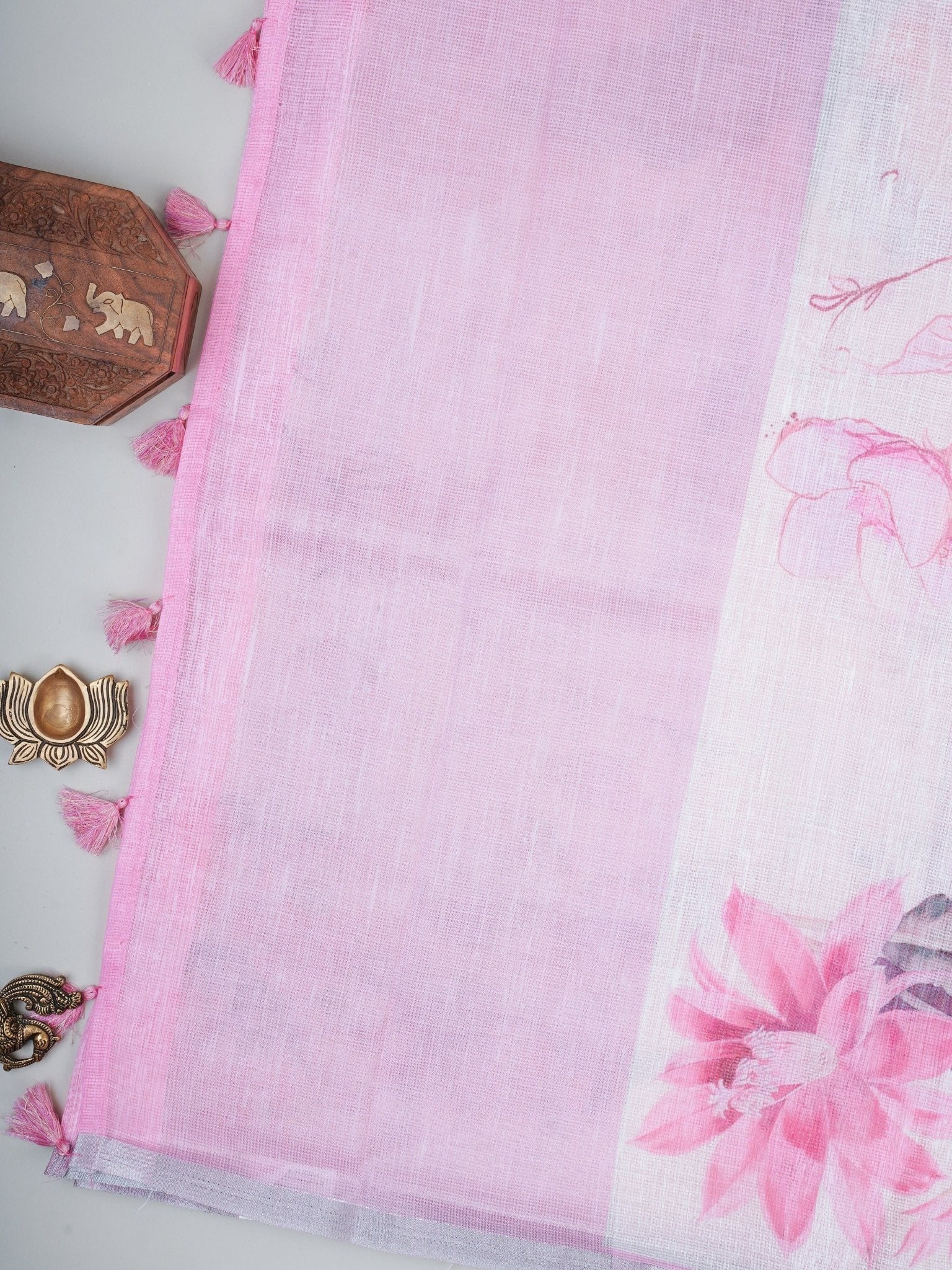 Linen White Silk Kota - Manoranjitham Weaves - Handloom Store