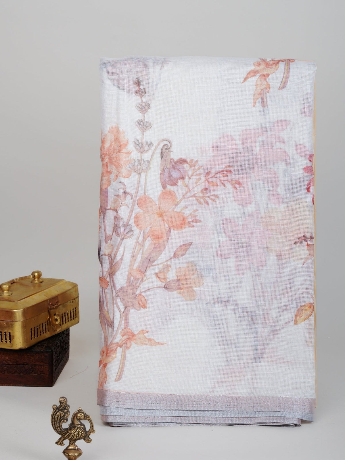 Linen White Silk Kota - Manoranjitham Weaves - Handloom Store