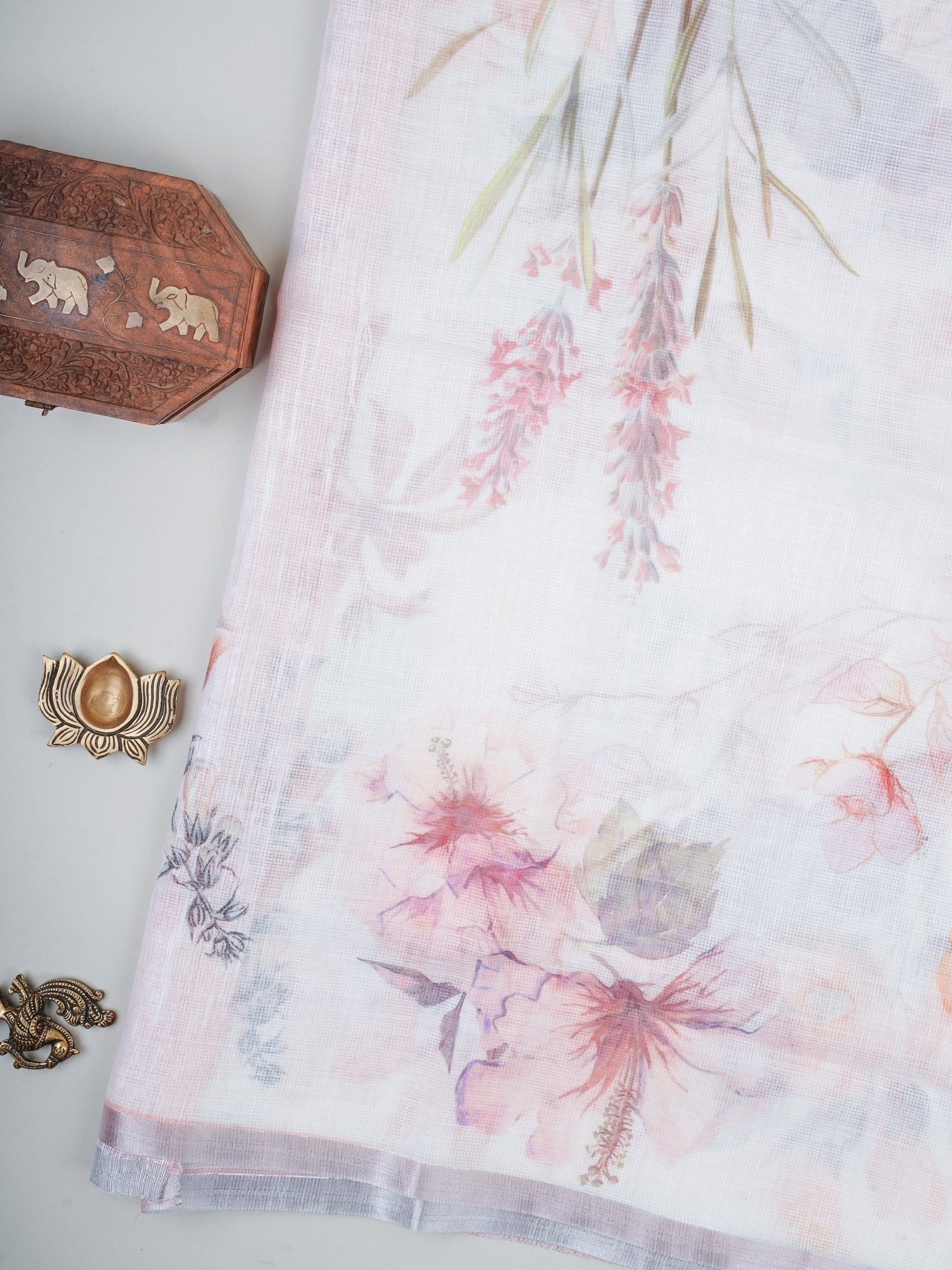 Linen White Silk Kota - Manoranjitham Weaves - Handloom Store