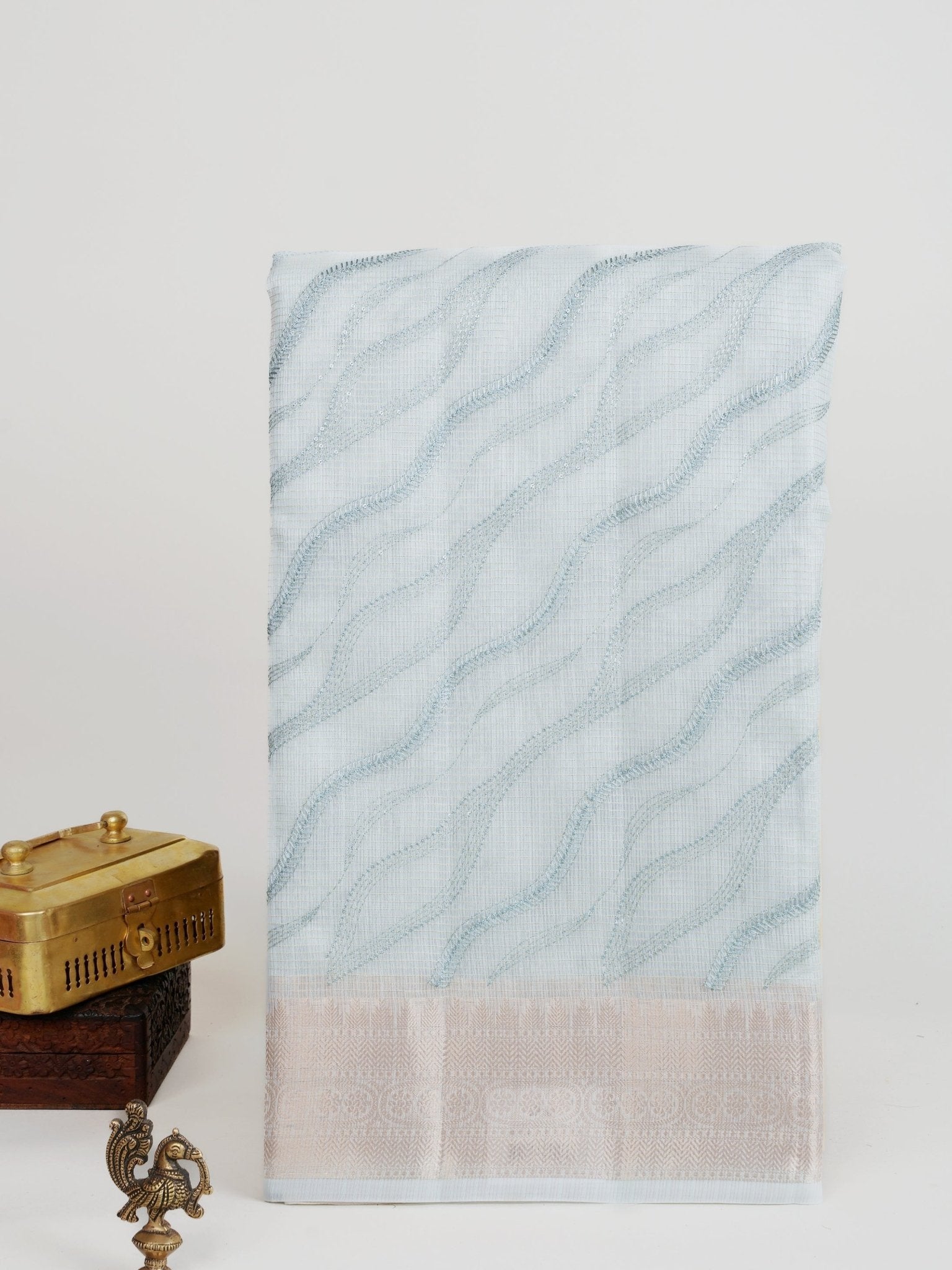 Kora Light Blue Kora - Manoranjitham Weaves - Handloom Store
