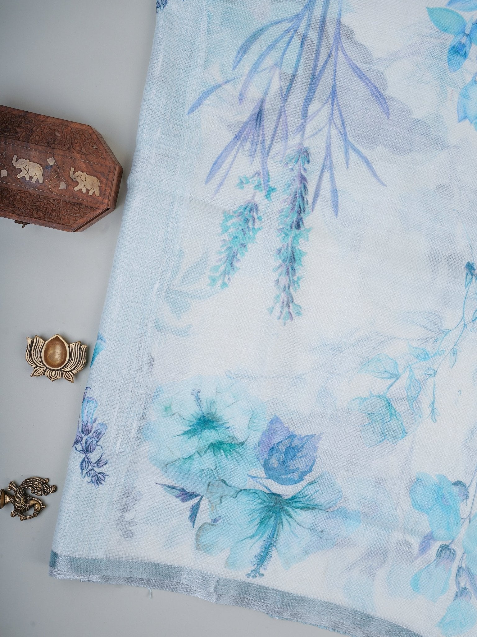 Linen White Silk Kota - Manoranjitham Weaves - Handloom Store