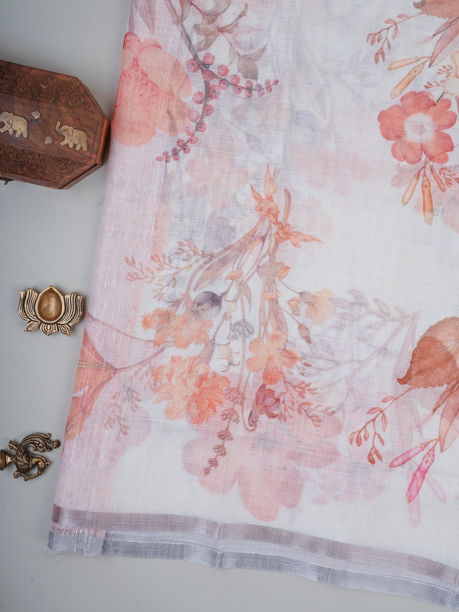 Linen White Silk Kota - Manoranjitham Weaves - Handloom Store