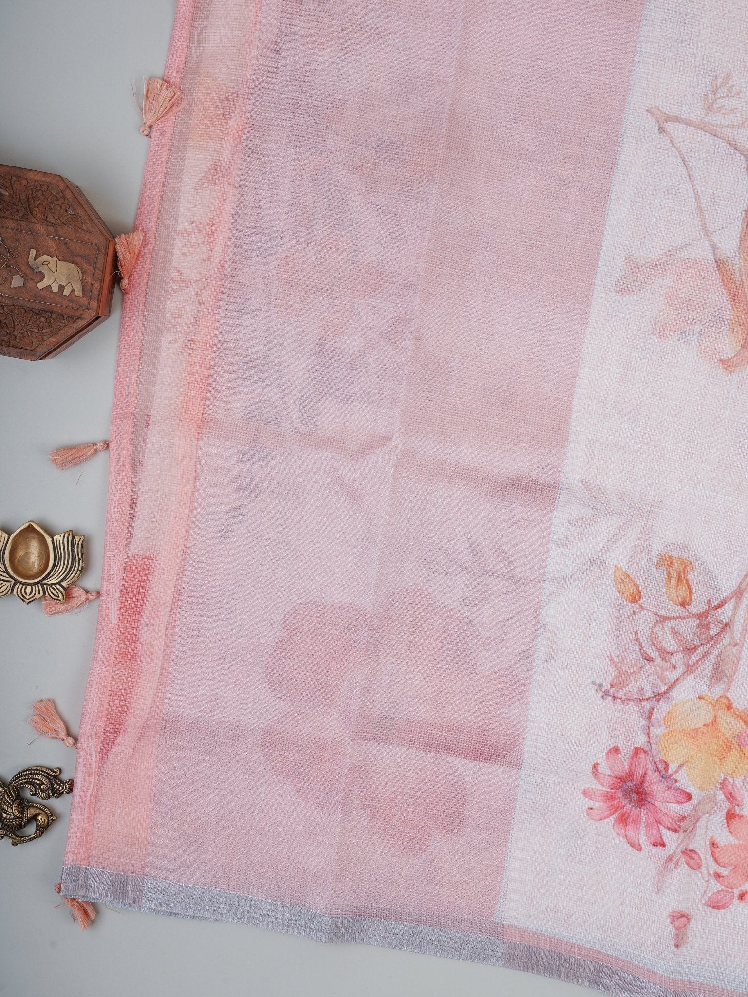 Linen White Silk Kota - Manoranjitham Weaves - Handloom Store