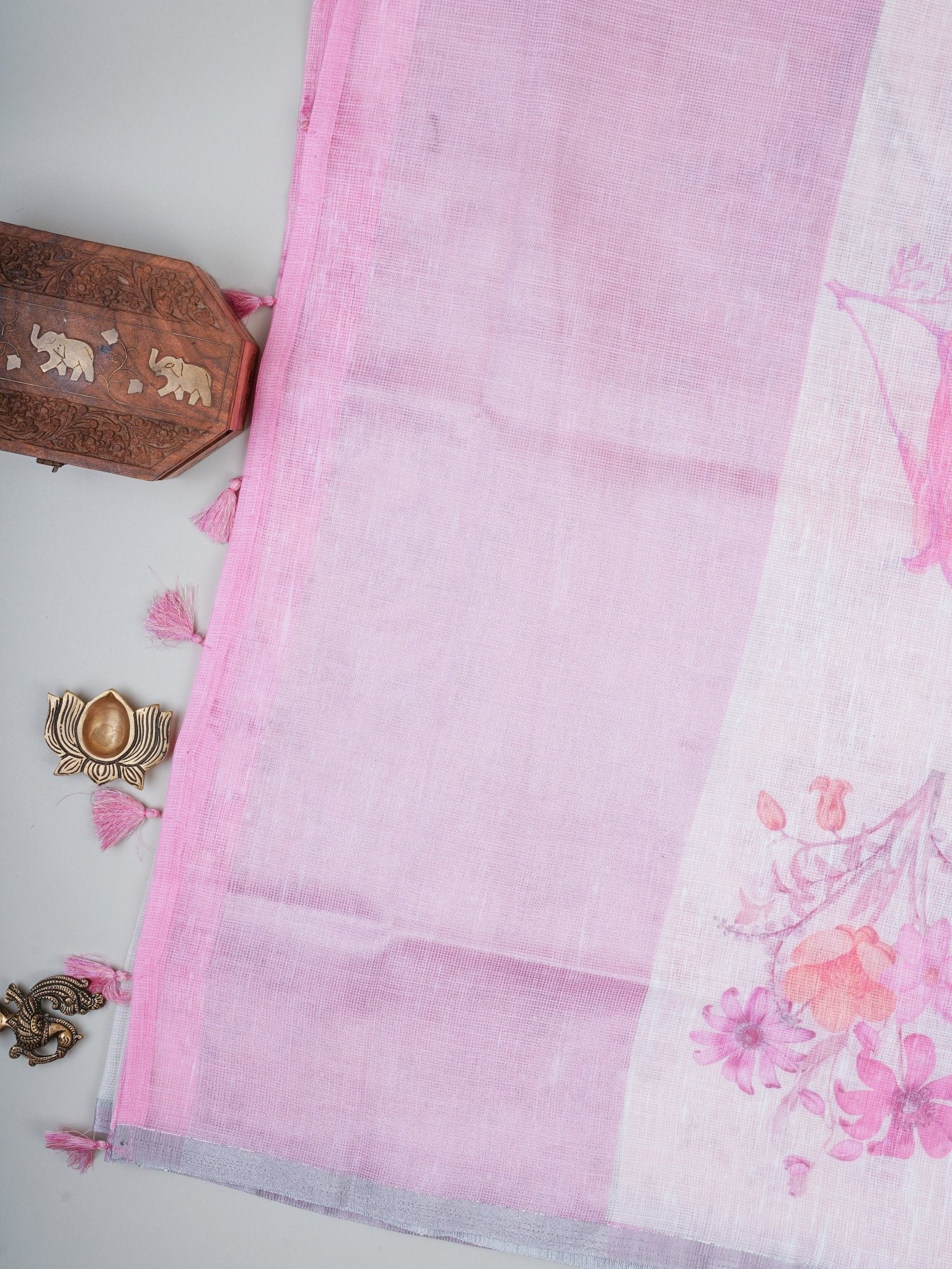 Linen White Silk Kota - Manoranjitham Weaves - Handloom Store