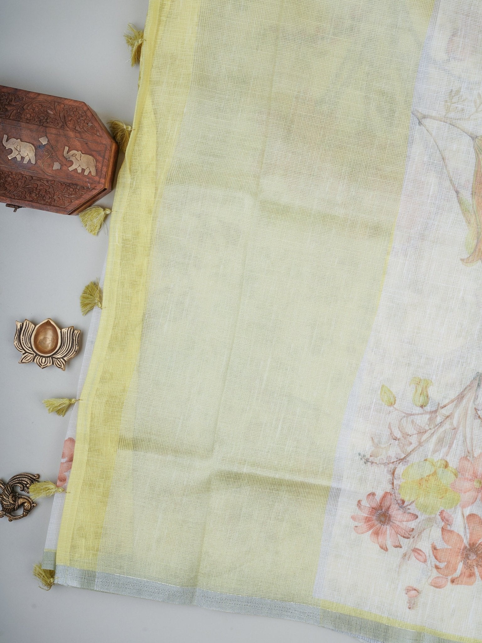Linen White Silk Kota - Manoranjitham Weaves - Handloom Store