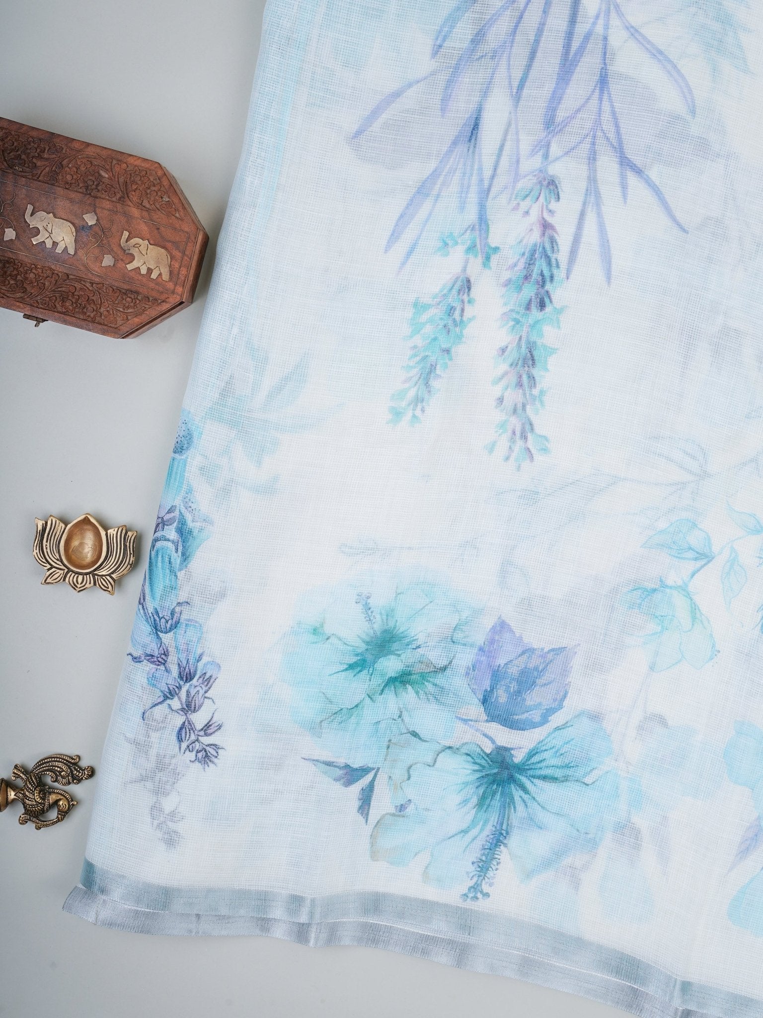 Linen White Silk Kota - Manoranjitham Weaves - Handloom Store