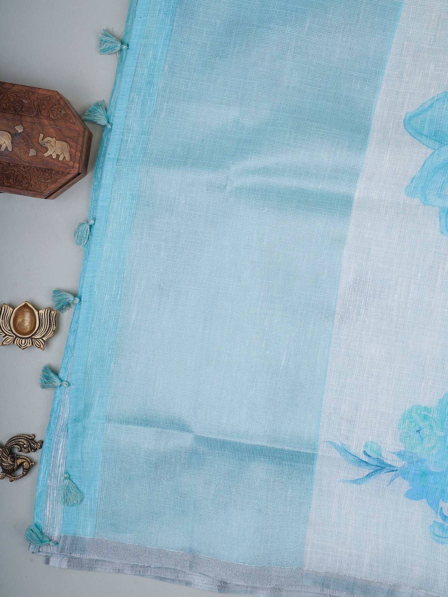 Linen White Silk Kota - Manoranjitham Weaves - Handloom Store