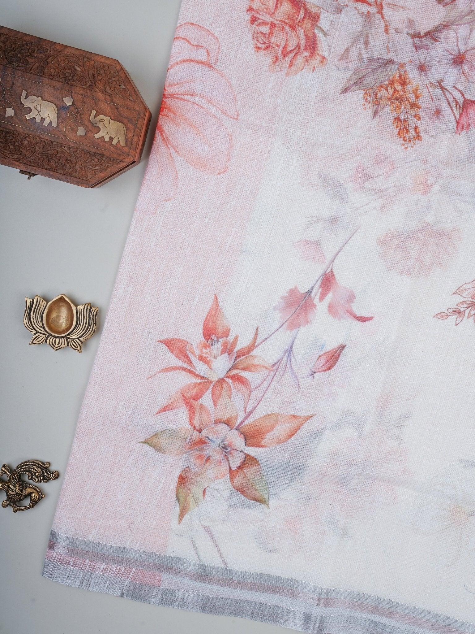 Linen White Silk Kota - Manoranjitham Weaves - Handloom Store