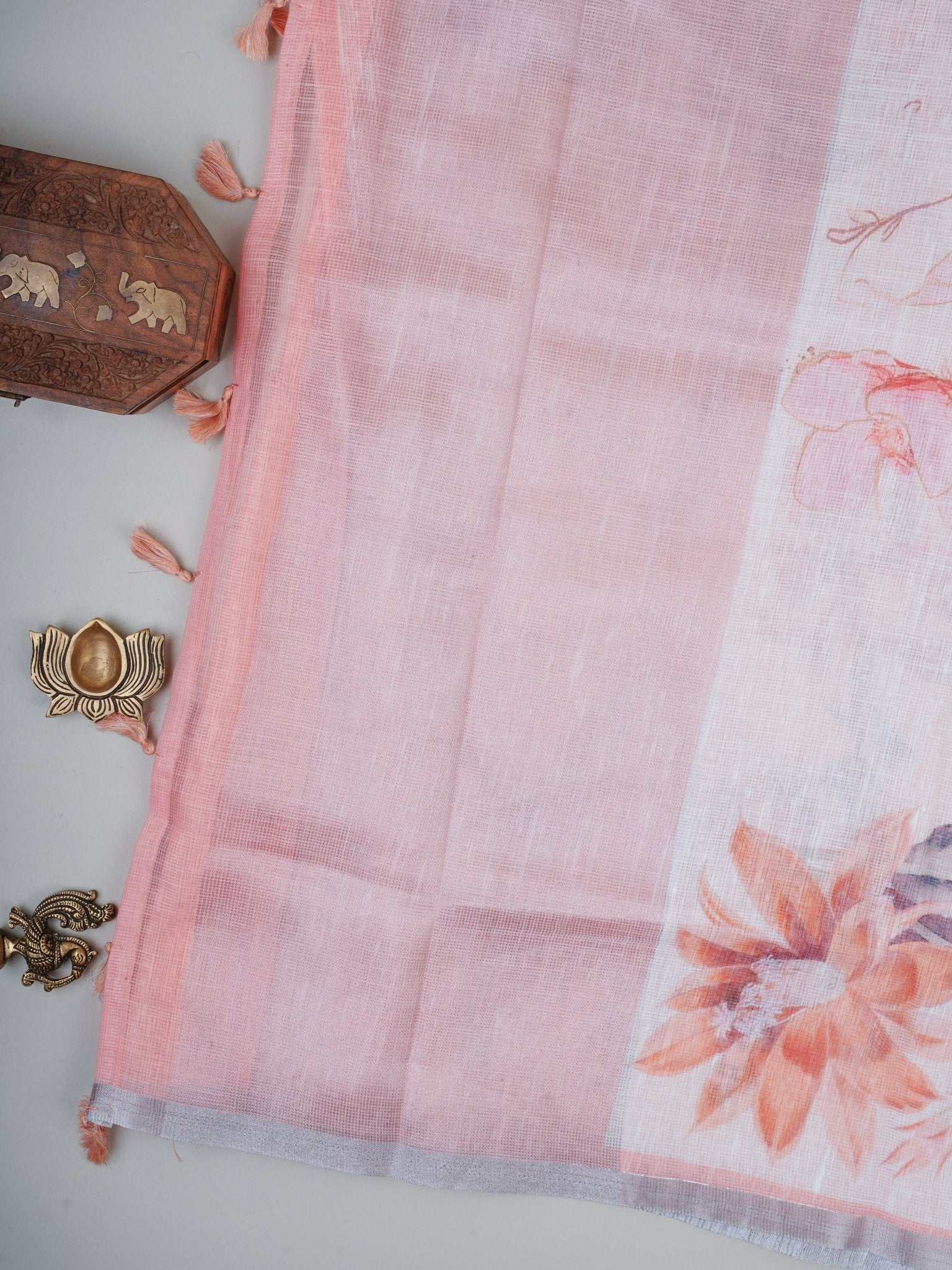 Linen White Silk Kota - Manoranjitham Weaves - Handloom Store