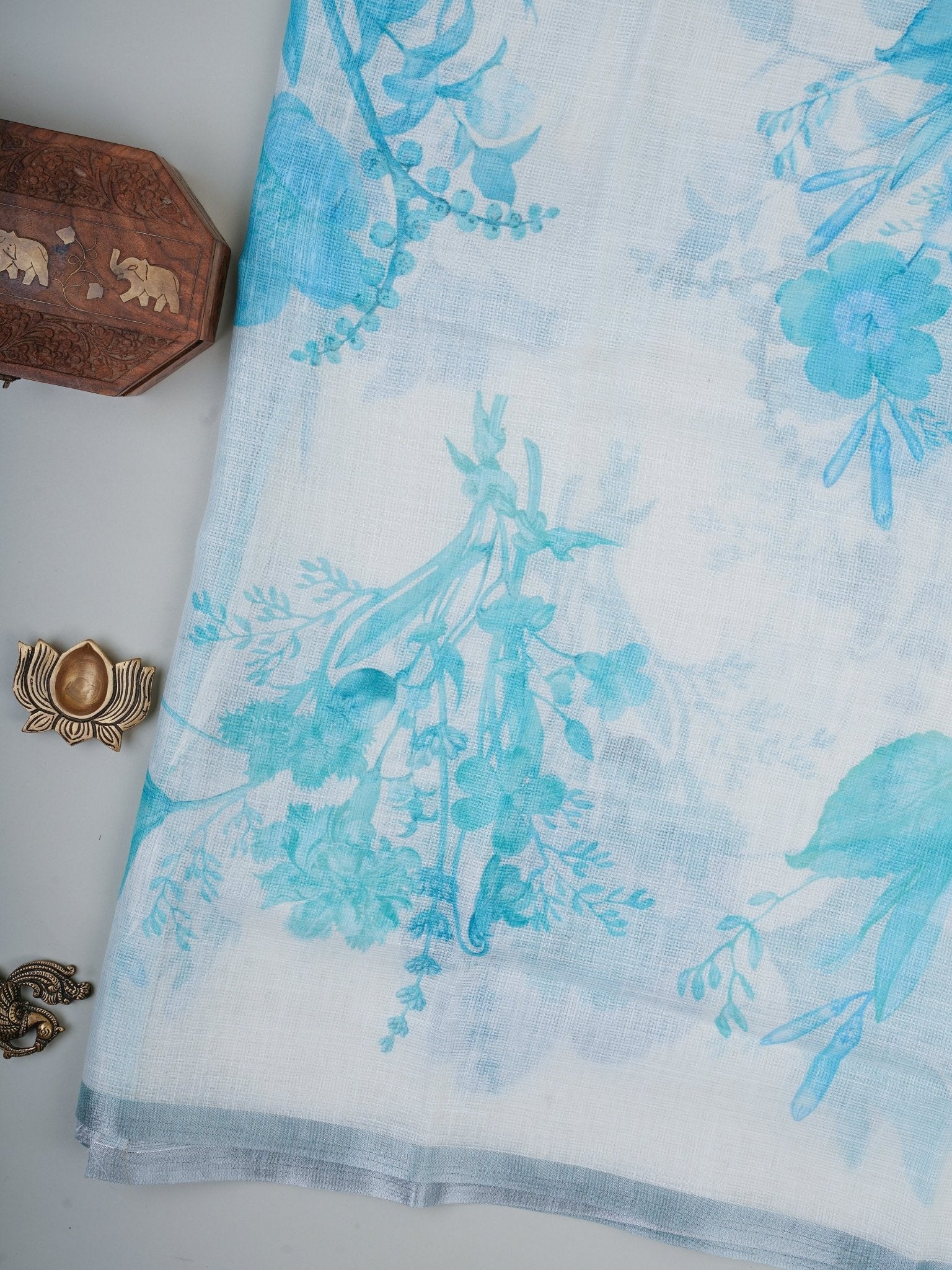 Linen White Silk Kota - Manoranjitham Weaves - Handloom Store