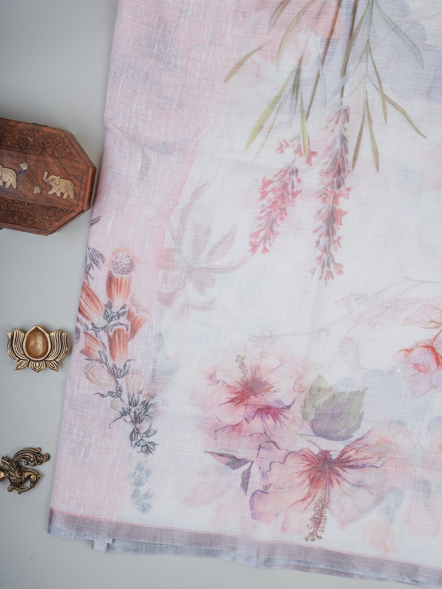 Linen White Silk Kota - Manoranjitham Weaves - Handloom Store