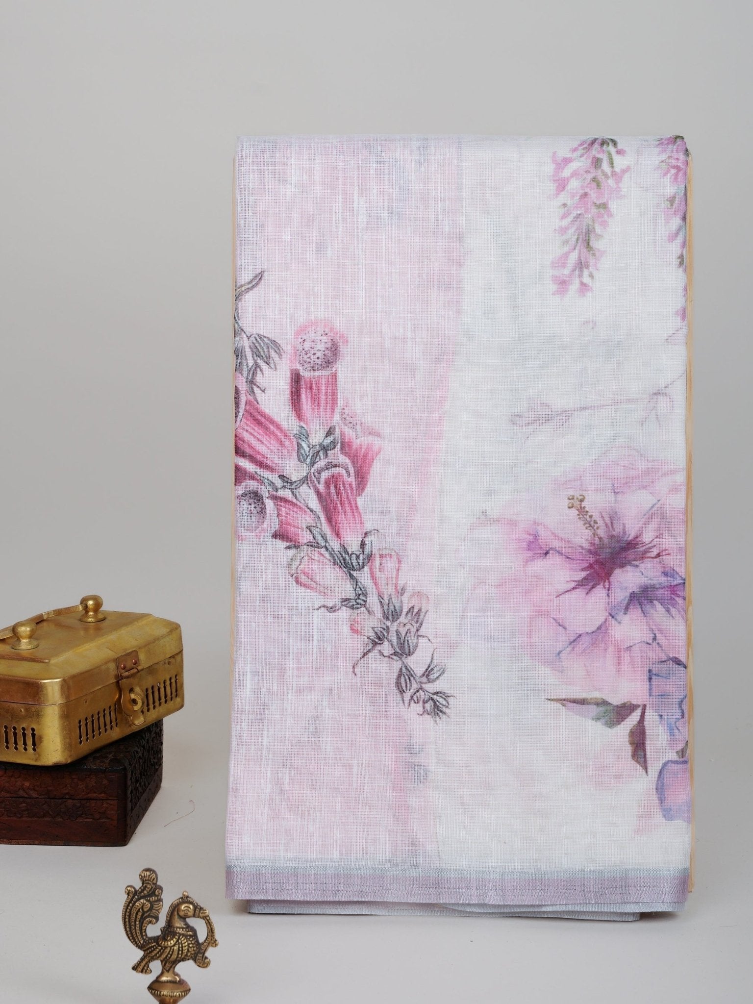 Linen White Silk Kota - Manoranjitham Weaves - Handloom Store