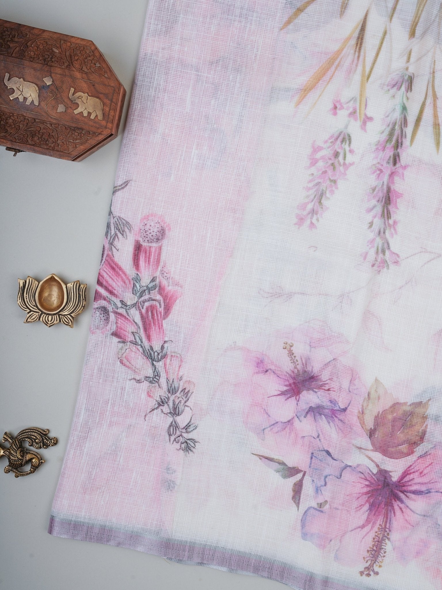 Linen White Silk Kota - Manoranjitham Weaves - Handloom Store