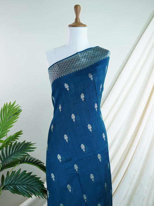 Georgette Blue Tussar Georgette - Manoranjitham Weaves - Handloom Store