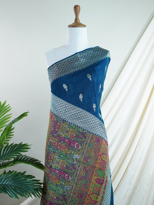 Georgette Blue Tussar Georgette - Manoranjitham Weaves - Handloom Store