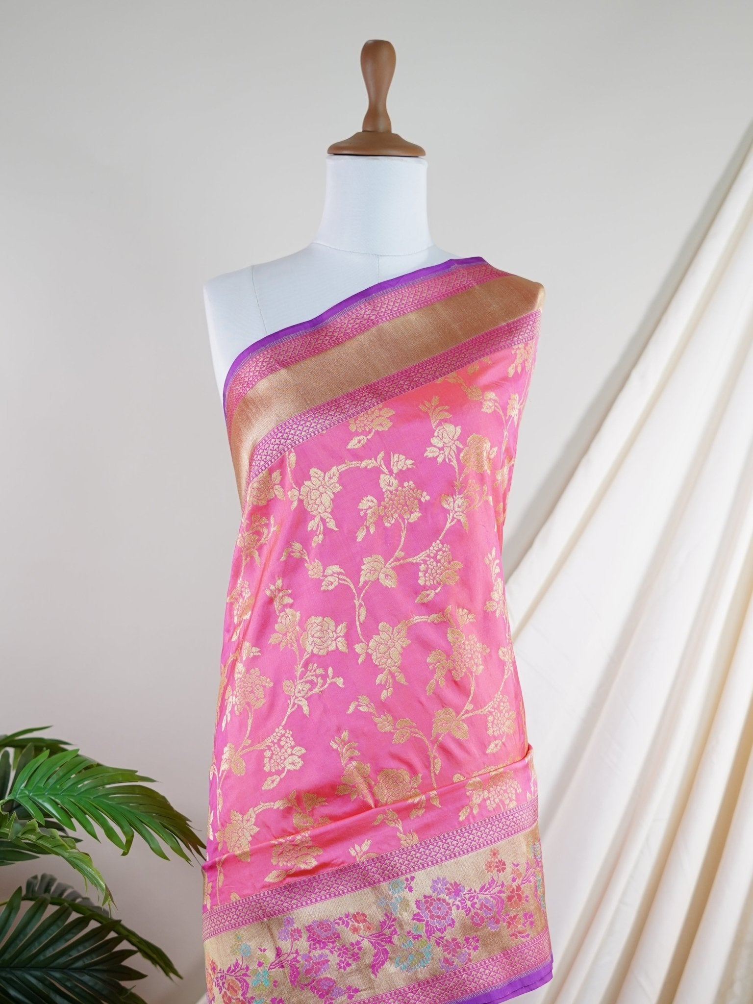 Katan Hot Pink 100% Pure Katan Silk - Manoranjitham Weaves - Handloom Store