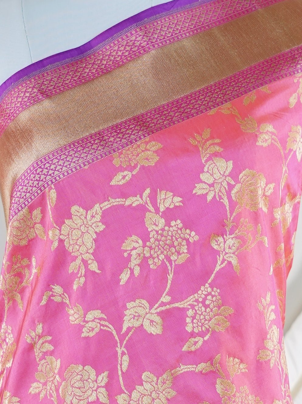 Katan Hot Pink 100% Pure Katan Silk - Manoranjitham Weaves - Handloom Store