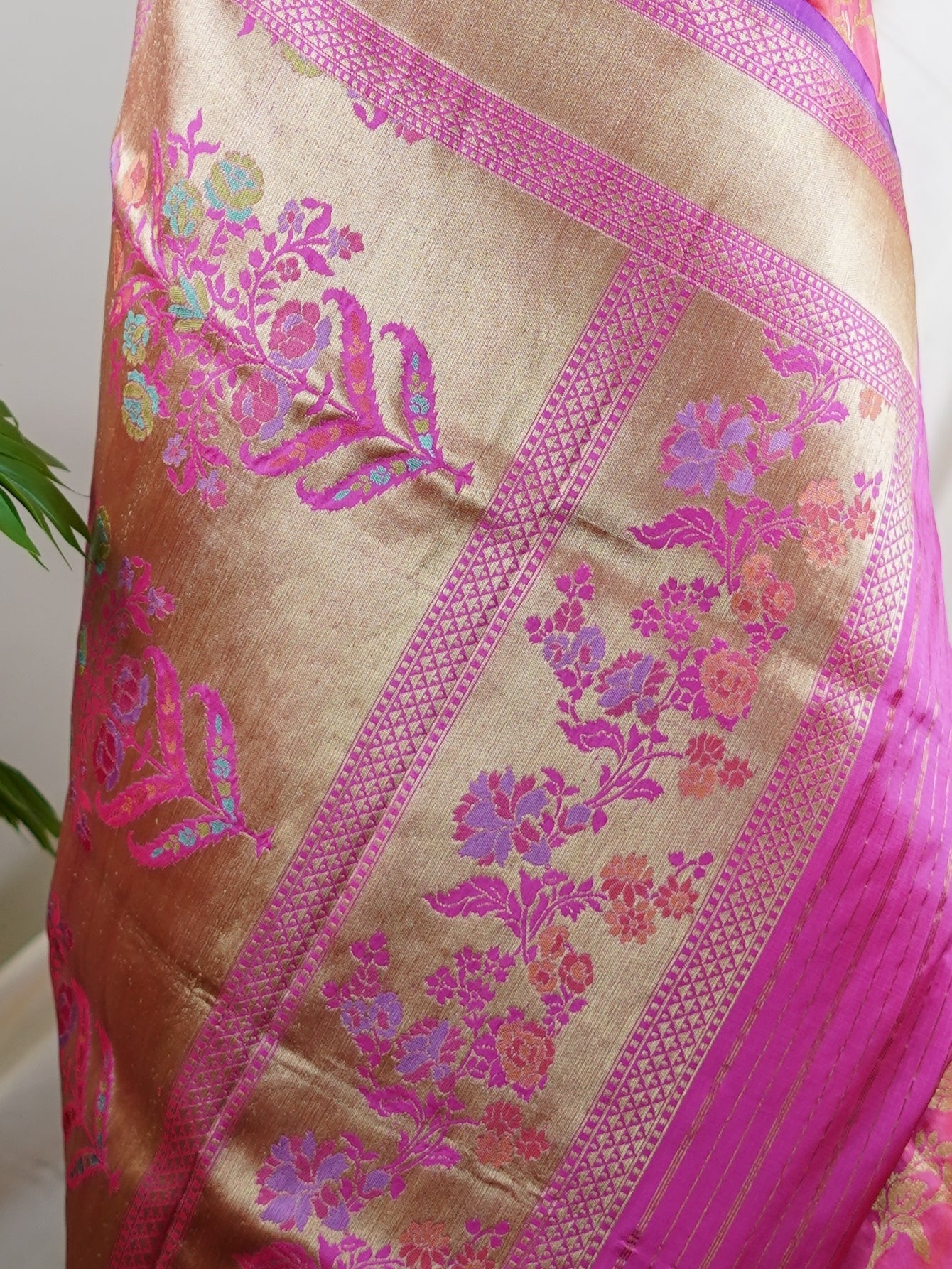 Katan Hot Pink 100% Pure Katan Silk - Manoranjitham Weaves - Handloom Store