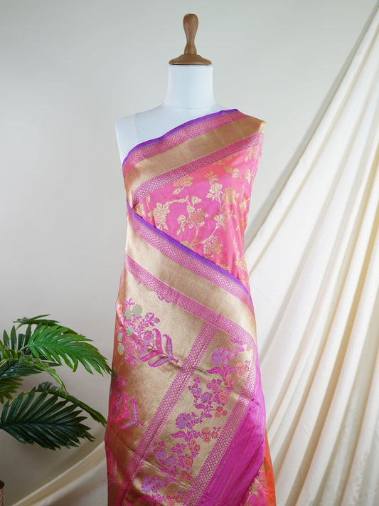 Katan Hot Pink 100% Pure Katan Silk - Manoranjitham Weaves - Handloom Store