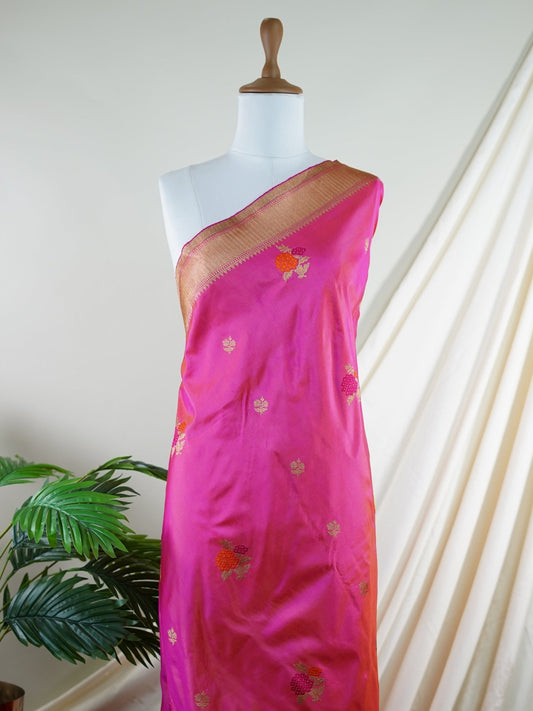 Katan Hot Pink 100% Pure Katan Silk - Manoranjitham Weaves - Handloom Store