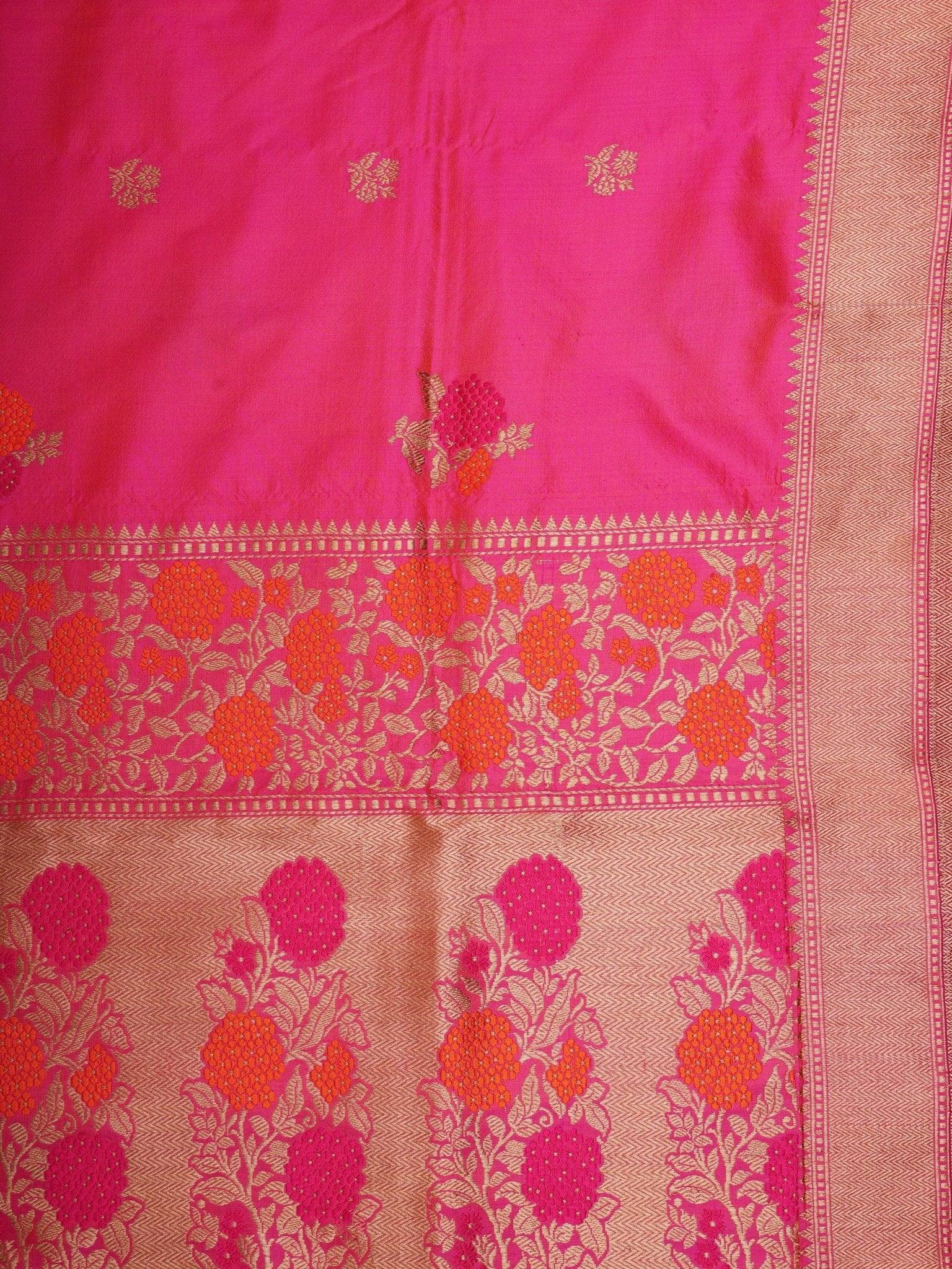 Katan Hot Pink 100% Pure Katan Silk - Manoranjitham Weaves - Handloom Store