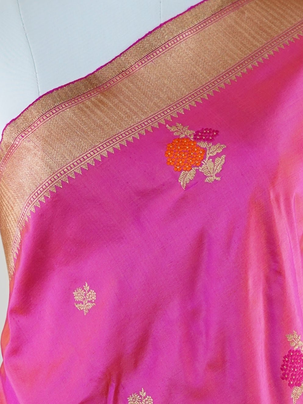 Katan Hot Pink 100% Pure Katan Silk - Manoranjitham Weaves - Handloom Store