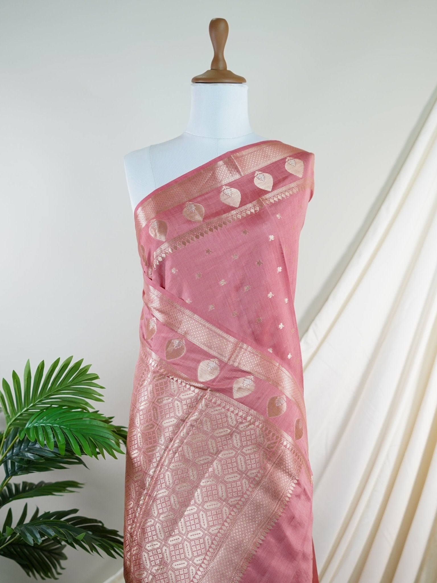 Chiniya Silk Peach 100% Pure Katan Soft Silk - Manoranjitham Weaves - Handloom Store