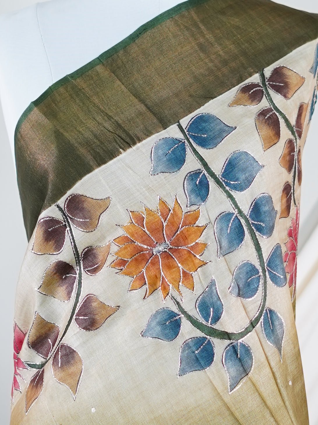 Tussars Cream 100% Pure Tussar - Manoranjitham Weaves - Handloom Store