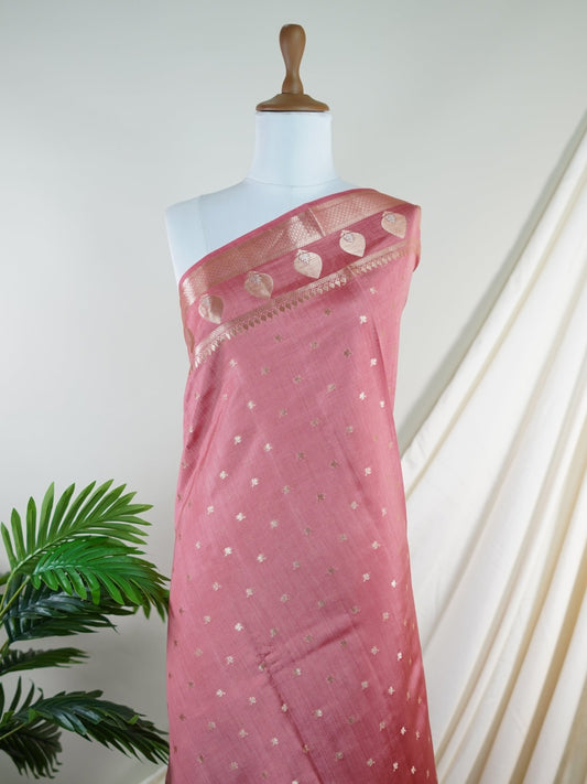 Chiniya Silk Peach 100% Pure Katan Soft Silk - Manoranjitham Weaves - Handloom Store