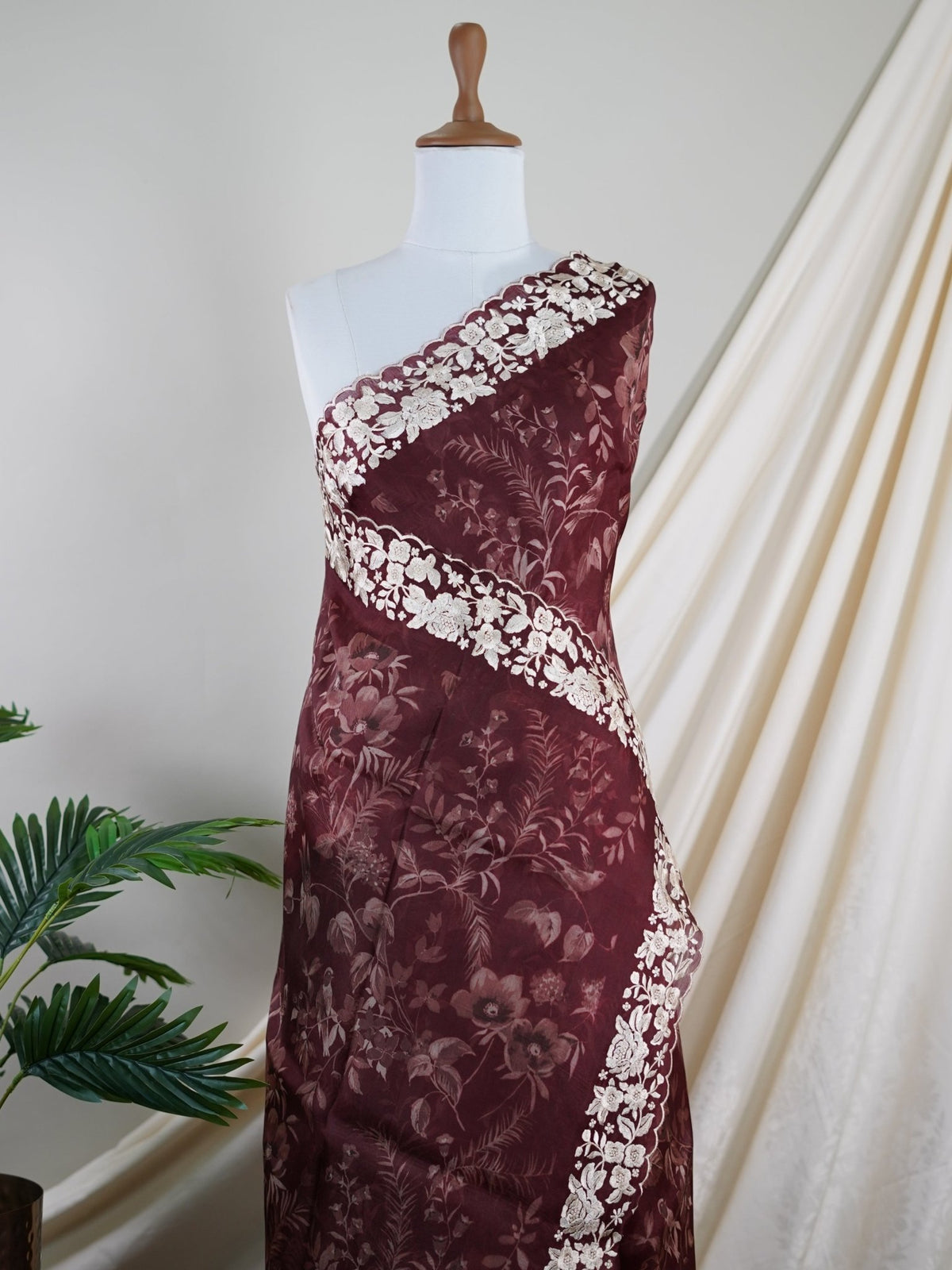 Tussar Maroon Organza - Manoranjitham Weaves - Handloom Store