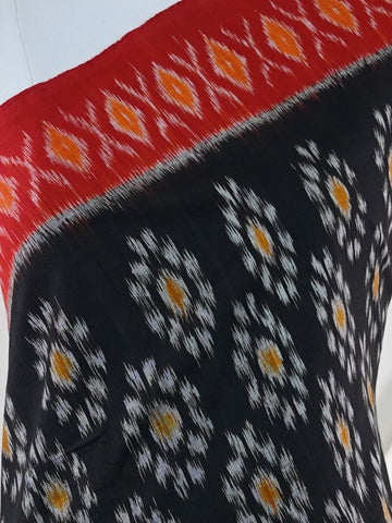 Handspun Cotton Black Pochampally Cotton with Ikkat Patterns Lalitha - Manoranjitham Weaves - Handloom Store