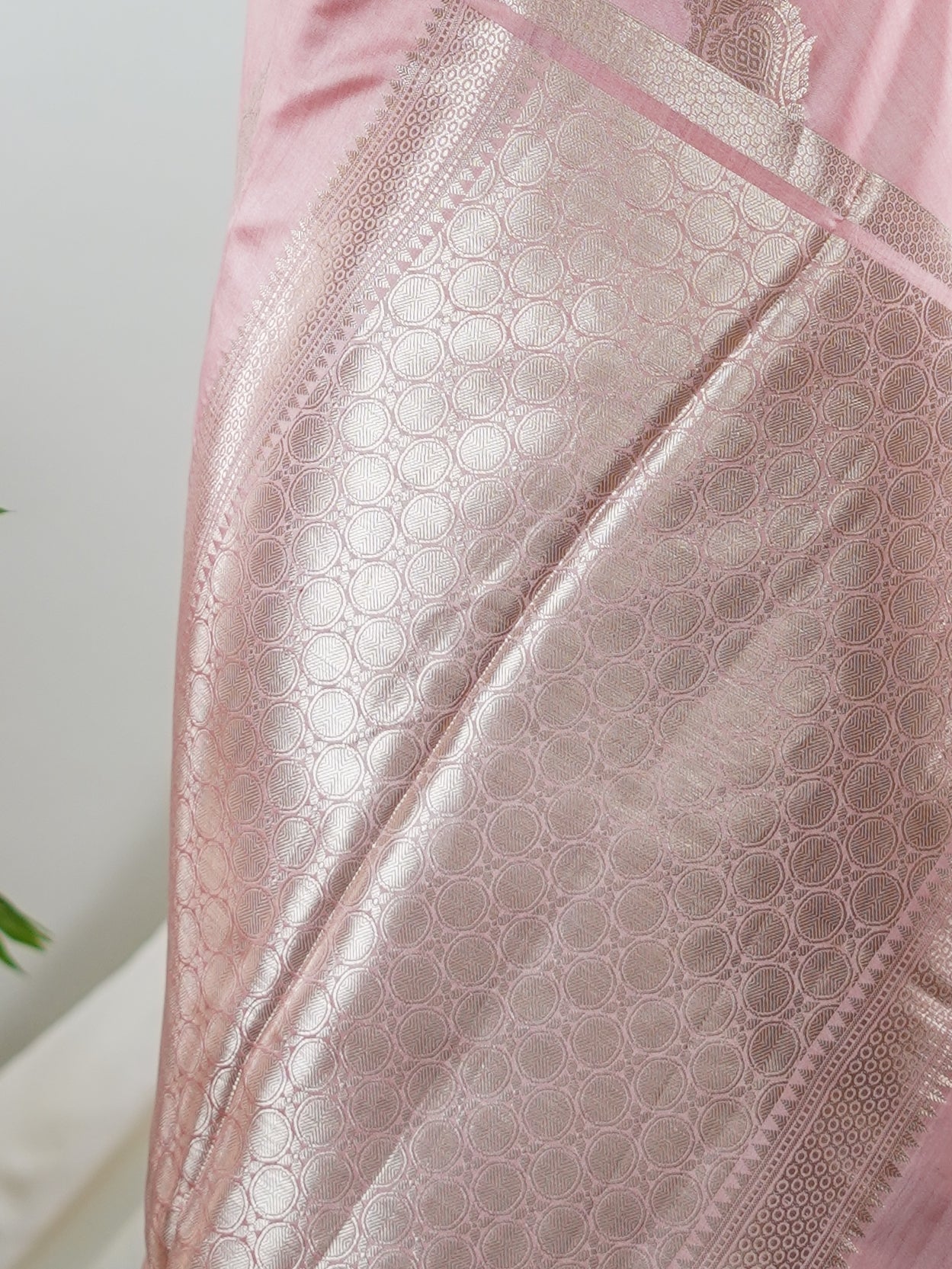 Chiniya Silk Peach 100% Pure Katan Soft Silk - Manoranjitham Weaves - Handloom Store