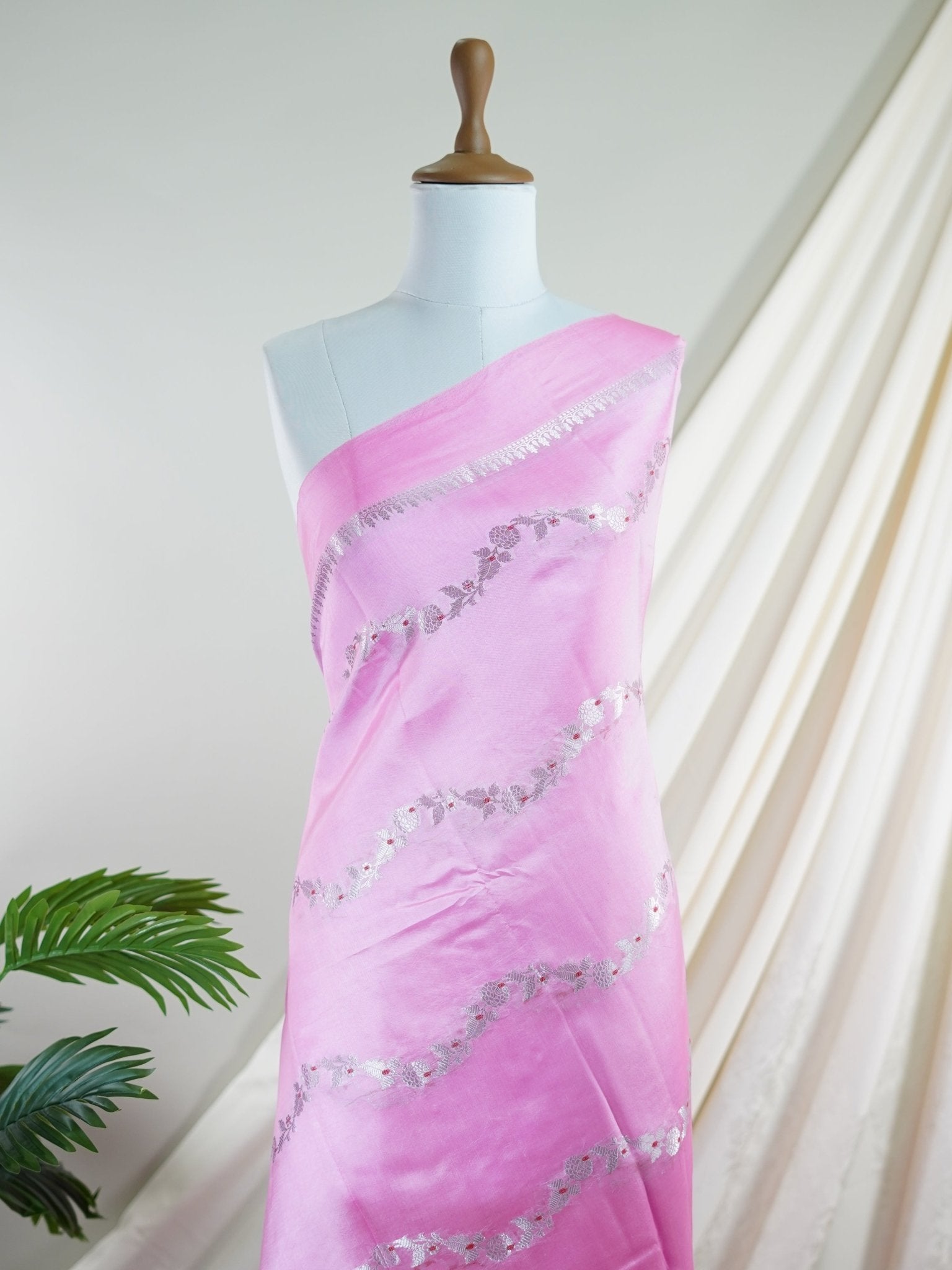 Katan Baby pink 100% Pure Katan Soft Silk - Manoranjitham Weaves - Handloom Store