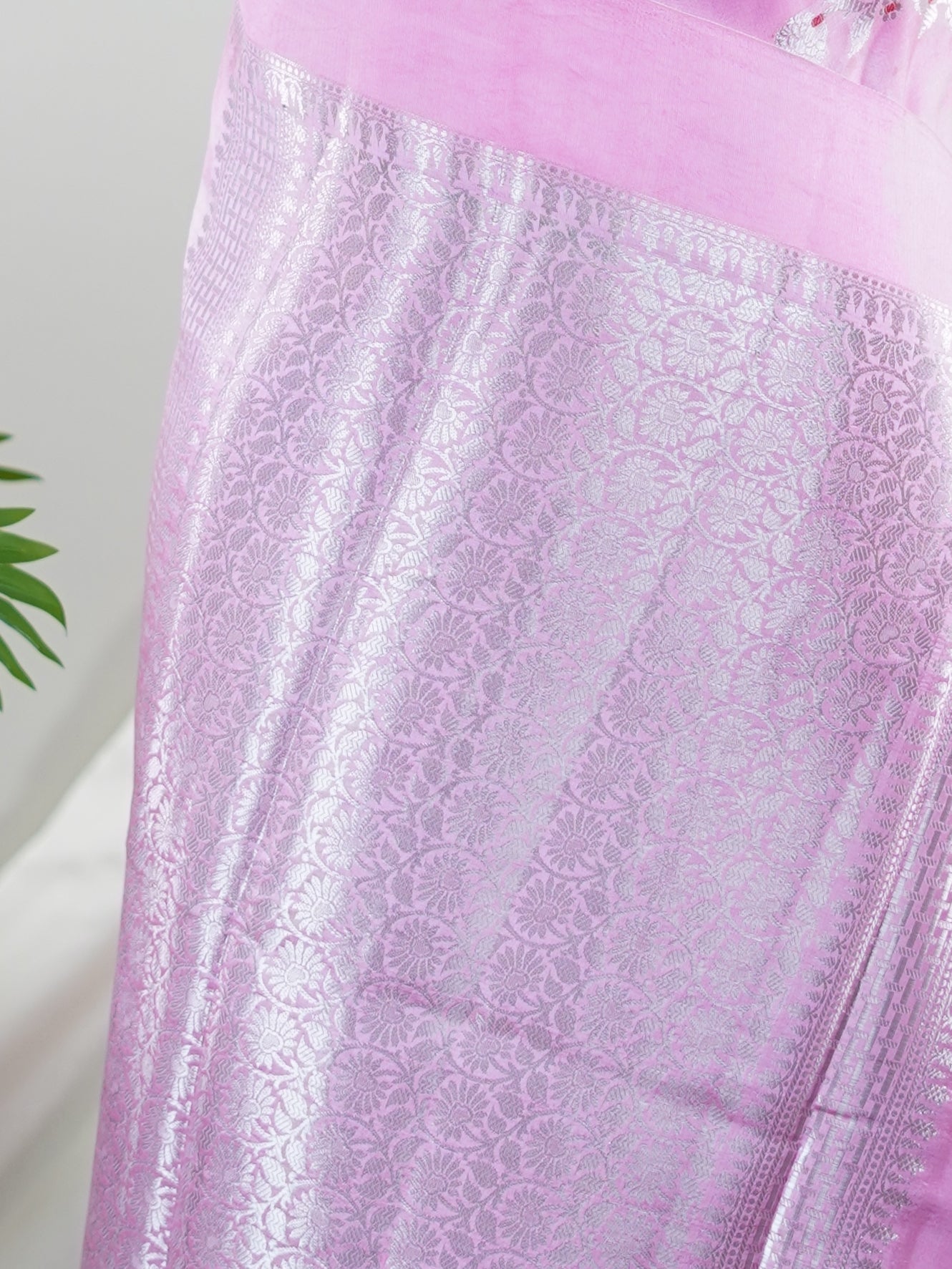Katan Baby pink 100% Pure Katan Soft Silk - Manoranjitham Weaves - Handloom Store
