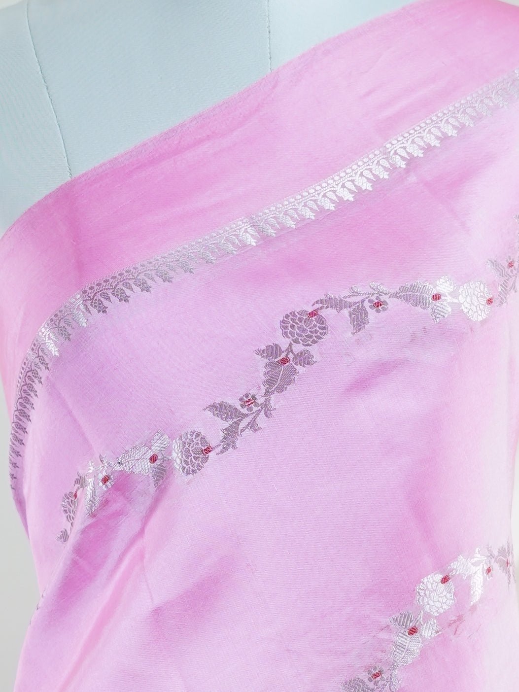 Katan Baby pink 100% Pure Katan Soft Silk - Manoranjitham Weaves - Handloom Store
