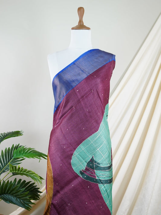 Tussars Purple 100% Pure Tussar - Manoranjitham Weaves - Handloom Store