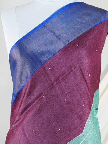Tussars A Tussar saree with digital print and intricate Aari Peeta work, combining contemporary style with delicate handcraft. Madhukaunsa - Manoranjitham Weaves - Handloom Store