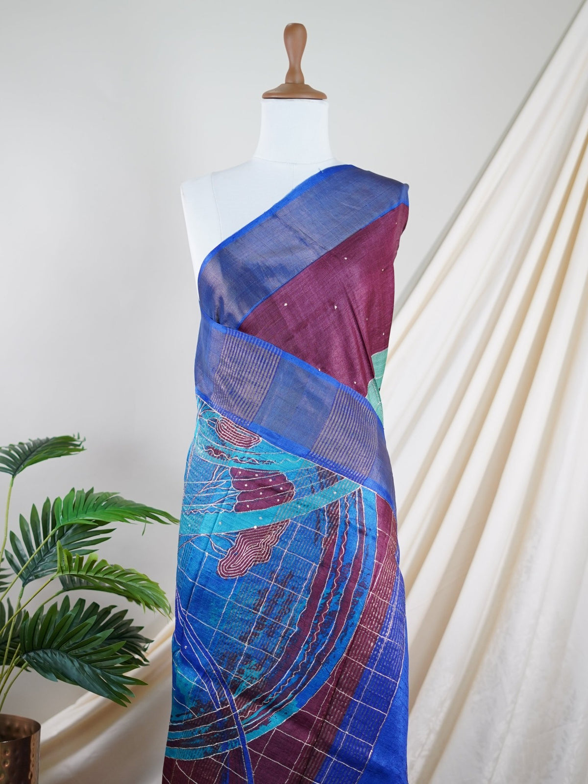 Tussars Purple 100% Pure Tussar - Manoranjitham Weaves - Handloom Store