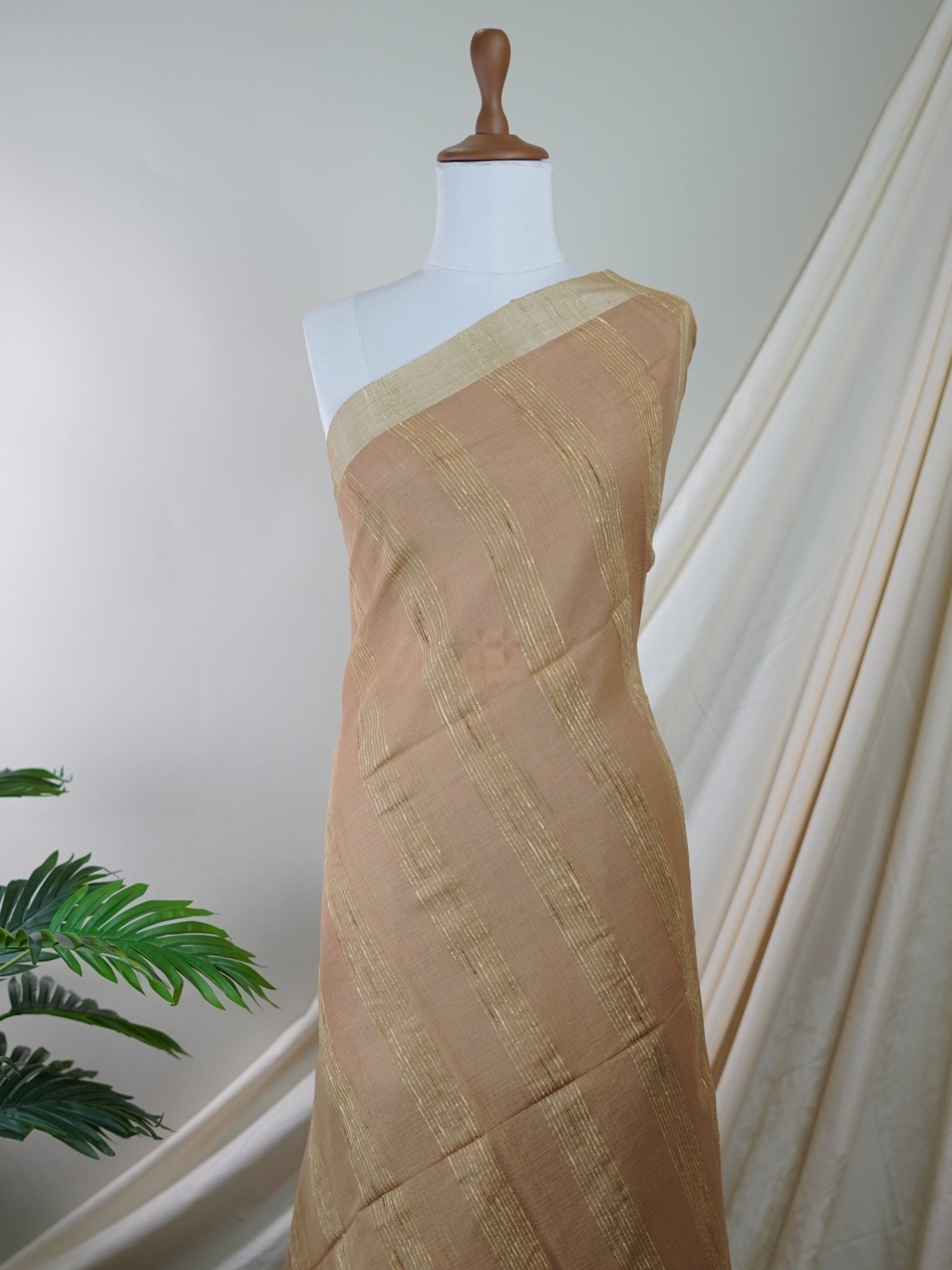 Handspun Cotton Tan Cream Handpsun Cotton - Manoranjitham Weaves - Handloom Store