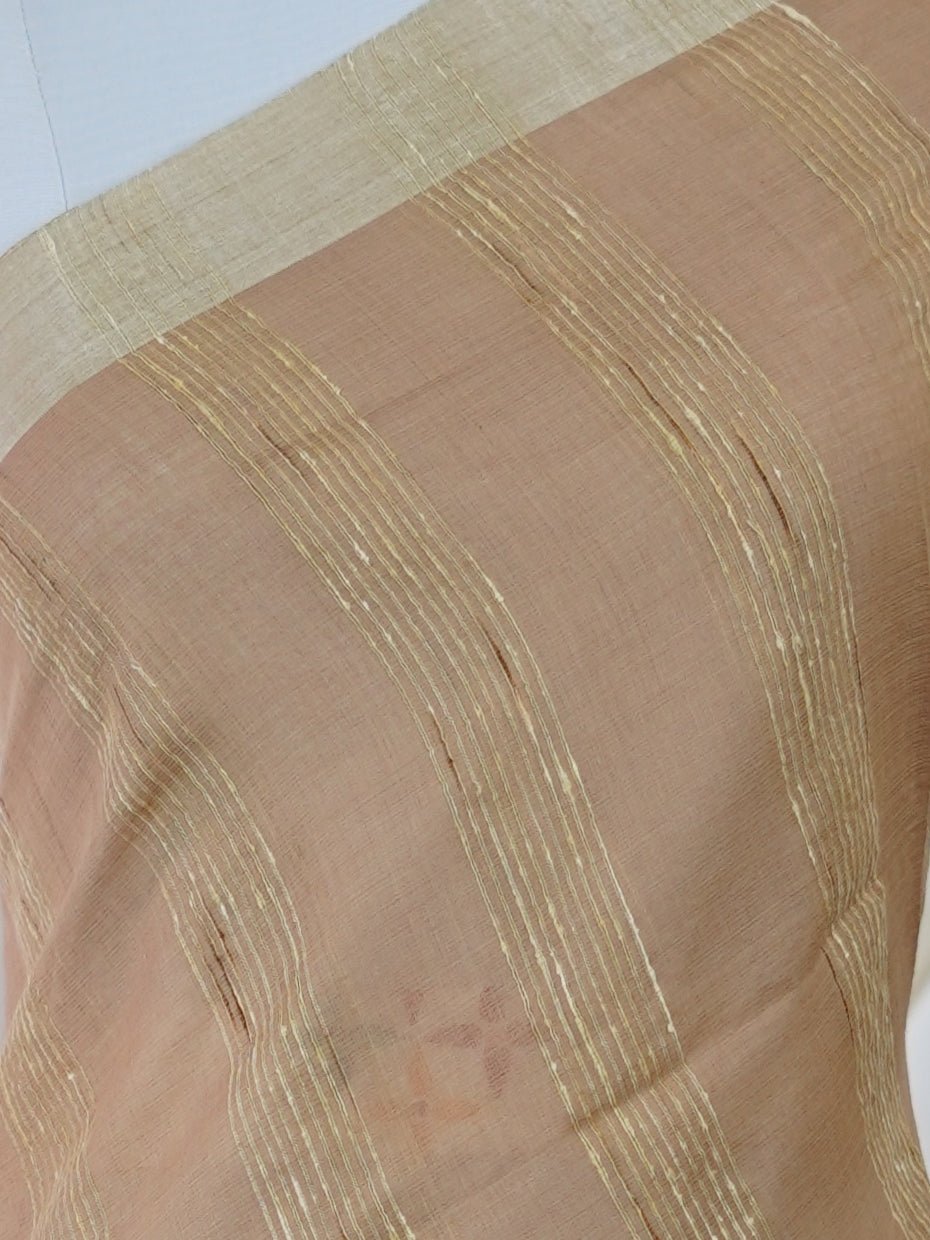Handspun Cotton Tan Cream Handpsun Cotton - Manoranjitham Weaves - Handloom Store