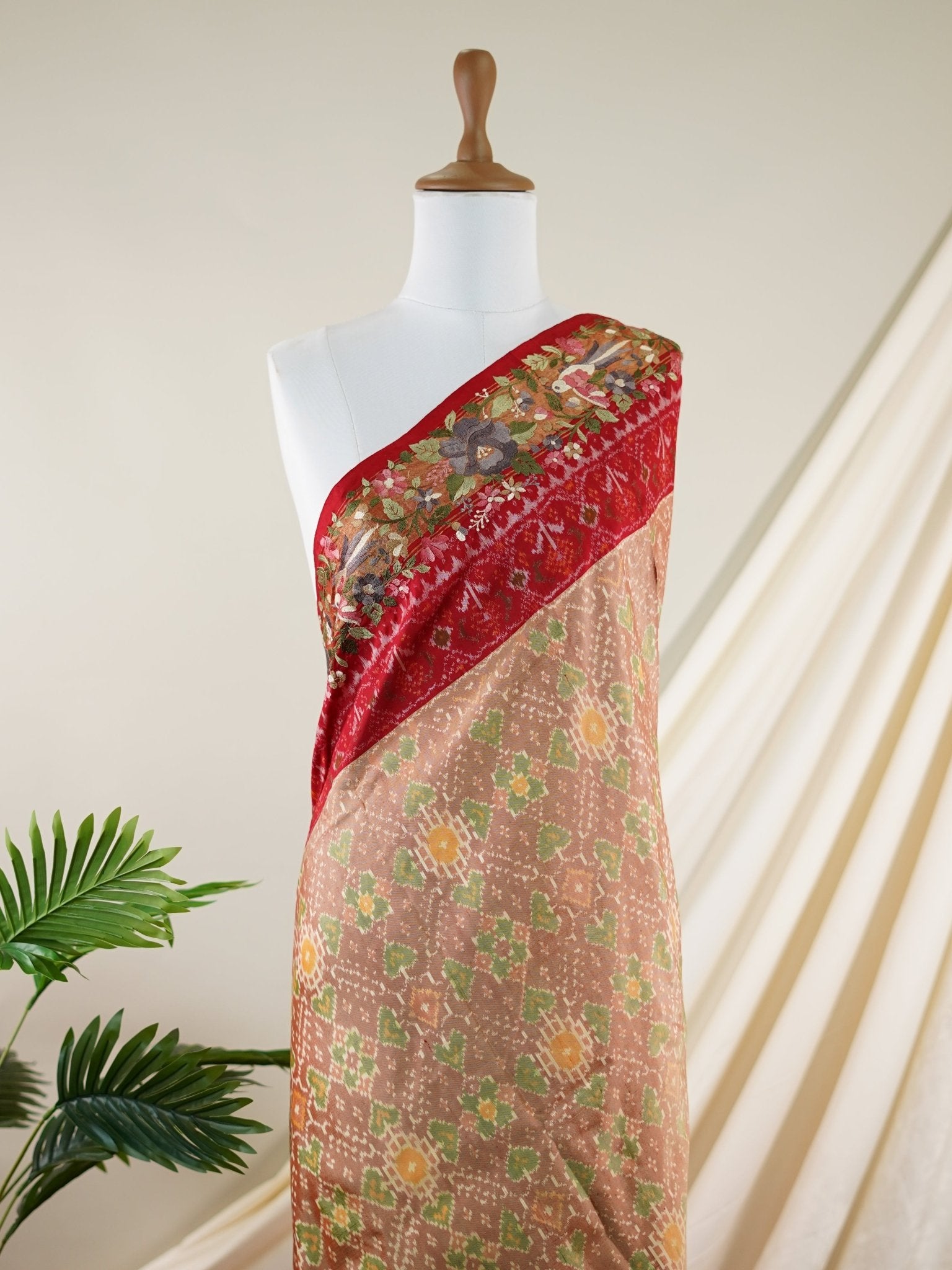 Pochampally Dark Beige 100% Pure Silk  - Manoranjitham Weaves - Handloom Store