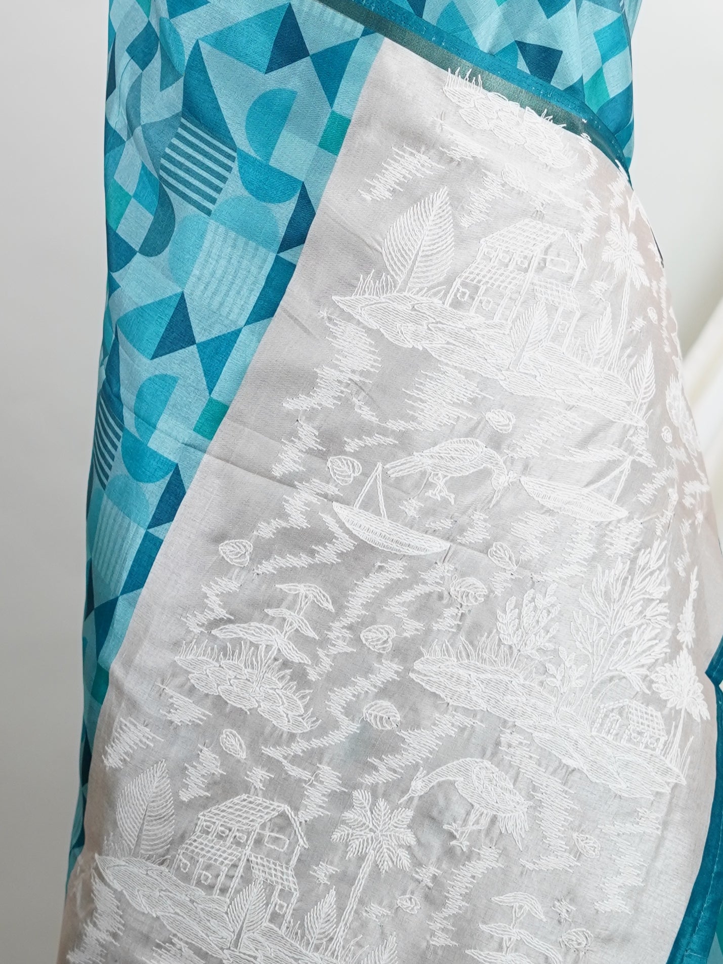 Katan Cream Semi Silk - Manoranjitham Weaves - Handloom Store